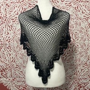 Black beaded Hand crochet wrap with scalloped edge beaded details, women’s wrap